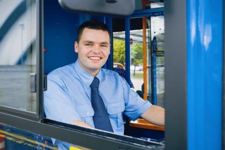 Smiling bus driver
